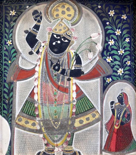 Indian School Krishna with attendant 8.75 x 7.75in.